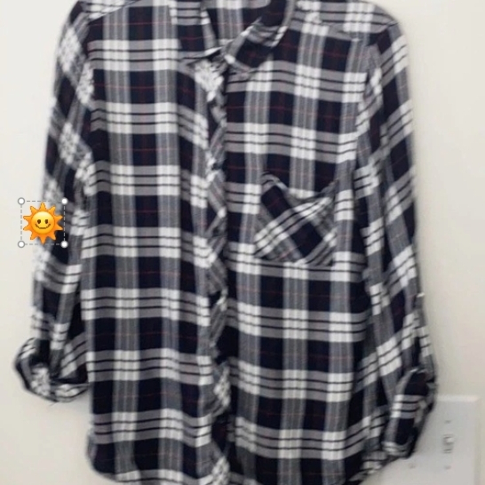 Le Lis Black, White, and Red Plaid Button Down Shirt